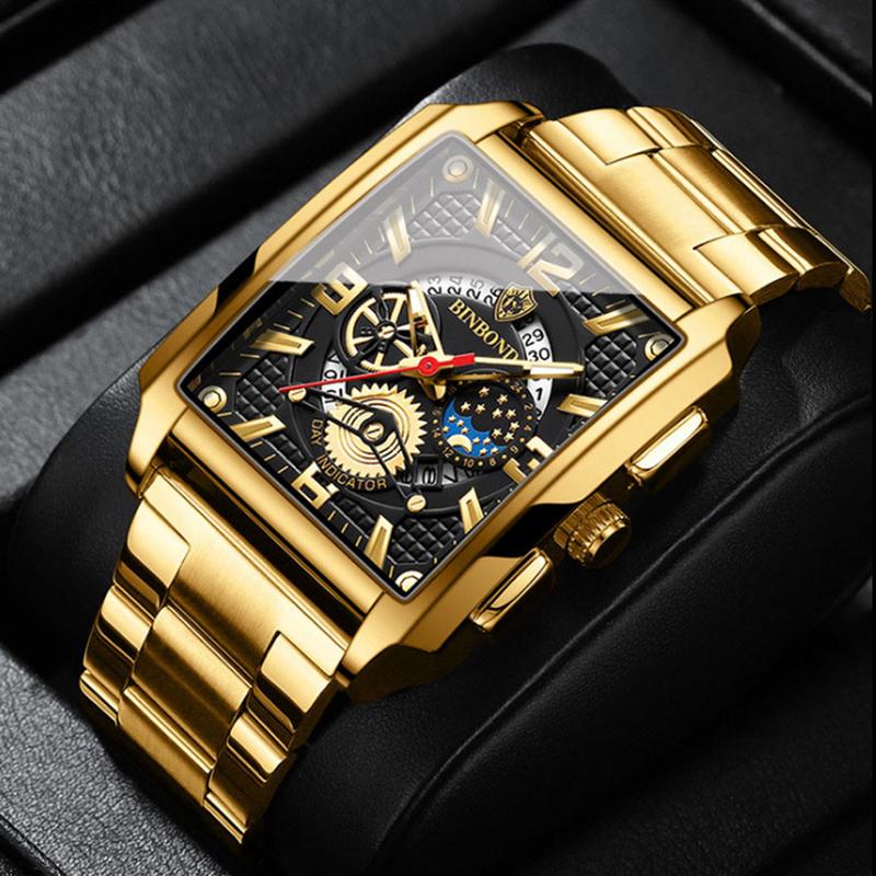 Full hộp Đồng hồ đeo tay mặt vuông size lớn có lịch ngày kim dạ quang ban đêm máy quartz chống nước 3ATM kính chống va đập bảo hành 12 tháng - Đồng hồ đeo tay nam watch men