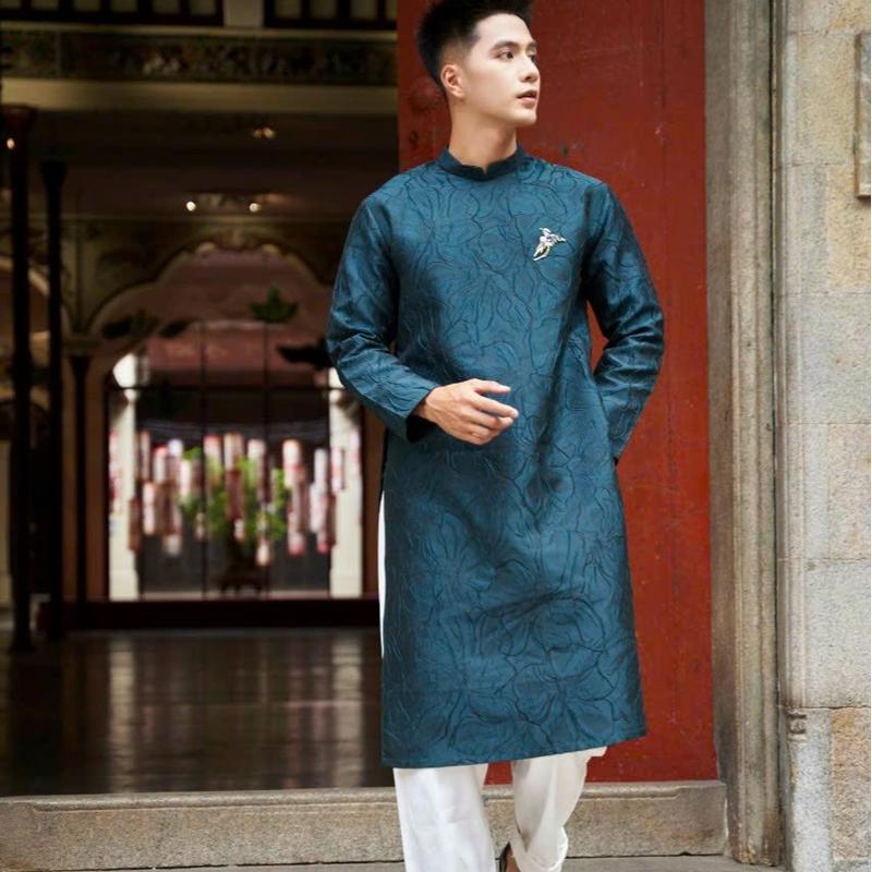 Áo dài nam gấm vân hoa ly cao cấp, áo dài nam mặc lễ tết kèm quà tặng áo  dài