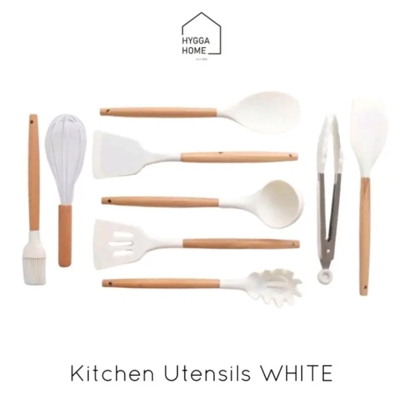 WHITE Silikon Sutil Pencapit Spatula Kuas Gagang Kayu Kitchen Utensils 0