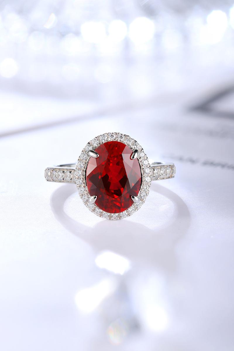 Product Introduction of GRC Certificate Wuzhou Laboratory Artificial Gemstone Cultivation Pigeons-Blood Ruby ring S925 Sterling Silver Classic  Ring for Women 8