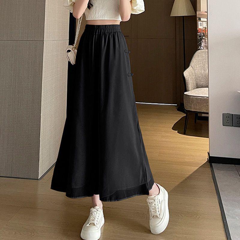 Quần Ống Rộng Voan, Phong Cách Trung Quốc Mới, Dành Cho Nữ, Bộ Sưu Tập Mùa Hè 2024, Quần Cropped Dáng Rộng Thường Ngày Quần Váy Cổ Tích Mỏng Chảy 9