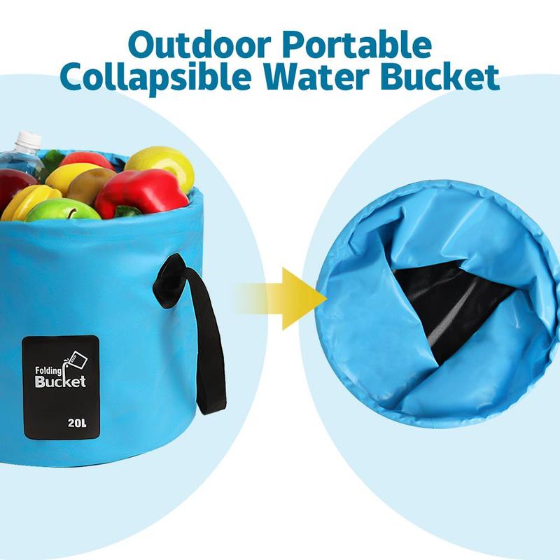 Product Introduction of Foldable Water Bucket, 1 Count Portable Water Storage Bag with Handle, Outdoor Camping Water Bag for Beach Fishing Car Washing, Travel Accessories 3