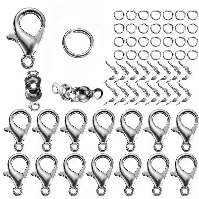 80pcs/set DIY Lobster Clasps, Jump Rings Connector Clasps, Crimp End For Bracelet Necklace Chains DIY Jewelry Making Supplies 6