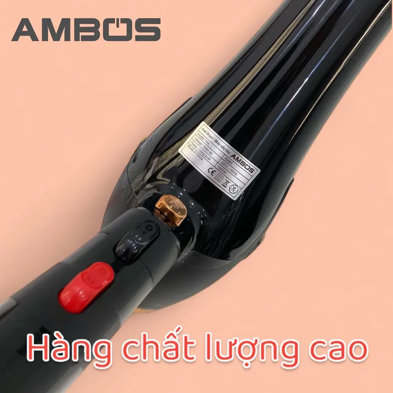 Máy sấy tóc Ambos bản Cao Cấp AM83 sấy 3 mức nhiệt nóng lạnh, ion âm và ánh sáng nano xanh giúp mượt tóc chống khô xơ, có chế độ ngắt bảo vệ quá nhiệt, lực sấy mạnh, bảo hành đổi trả toàn quốc 5