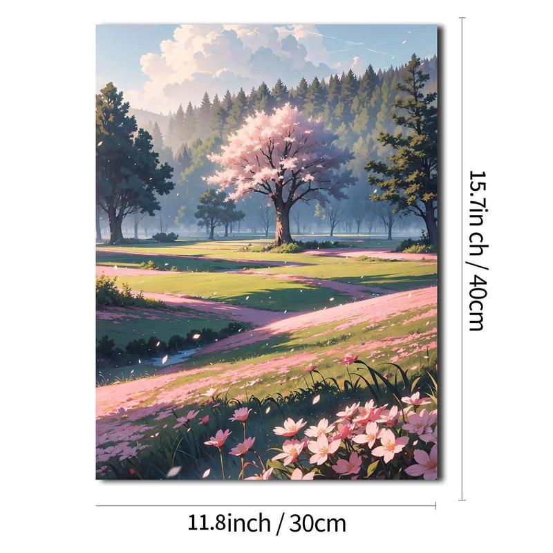Spring Cherry Blossoms Landscape Pattern Painting with Frame, Creative Wall Art Poster, Wall Art Decor for Home Living Room Bedroom 1
