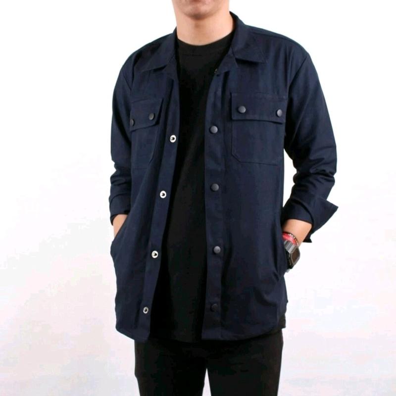 Jaket Semi Parka Casual Trucker Canvas Pria Mewah dan keren Army Hijau Maroon Mustard Hitam Biru Merah Navy Panjang Muda Kancing 7