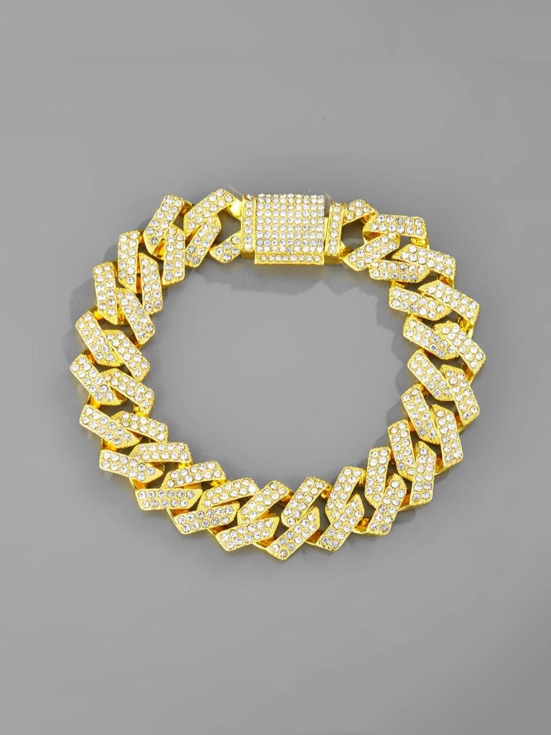 Product Introduction of Hip Hop Rhinestone Chunky Chain Bracelet, Punk Grunge Cuban Link Chain Bracelet, Gothic Iced Out Jewelry, All-match Trendy Japanese Accessories As Gift 5