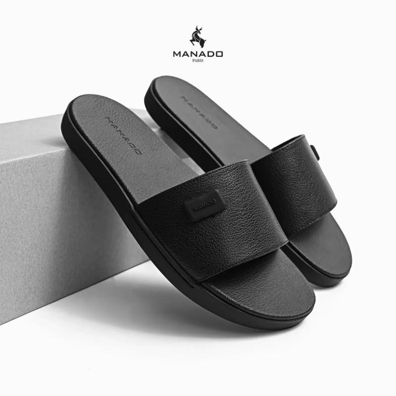 [ Manado Ha Noi ] Dép lê quai ngang nam Manado, Khâu Quai 2 bên liền đế. Chất liệu quai da bò, Đế cao su đúc êm chân - Mã MND30 có 4 màu: Đen, Xám, Xanh Than, Nâu. Slipper Nhung