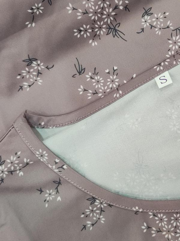 Women's Ditsy Floral Print Contrast Lace Crew Neck Nightdress, Elegant Casual Button Short Sleeve Round Neck Nightgown, Soft Comfortable Sleepwear for Women 6