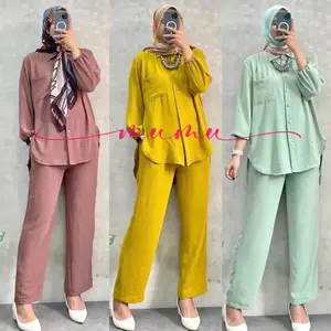 MUMU - Amanda / Mayessa Set Crinkle Setelan Wanita Terbaru Bahan Crincle Airflow by Mumu Fashion Kancing Kerja Muslim  Nyaman Baju Celana Dewasa Atasan Remaja