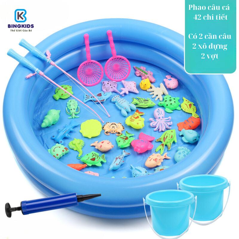 Đồ chơi câu cá 42 80 chi tiết bể phao 2 tầng có gắn nam châm kèm 2 cần câu 2 giỏ đựng cho bé có thể đổ nước chơi Kem