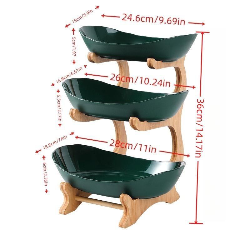 3 Tier Fruit Tray, 1 Count Dessert Plate with Bamboo Stand, Snack Serving Tray for Home Kitchen Party, Summer for Gift 1