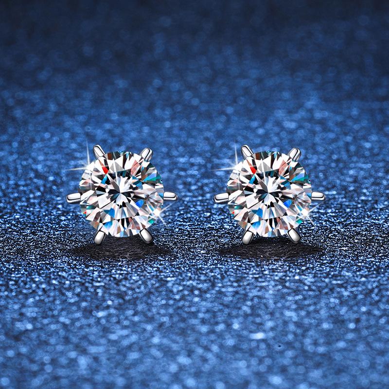E082 Simple Six-Claw (Tiger Claws) Screw + Earplug Moissanite: Tiger Claws Tiya, Six-Claw Rhyme Match, Screw with Wind, fashion Jewelry Accessories with Multiple Styles# Screw Stable Rhyme moissanite diamond  ring diamond   ဆွဲကြိုး925 fine  silver  925 2