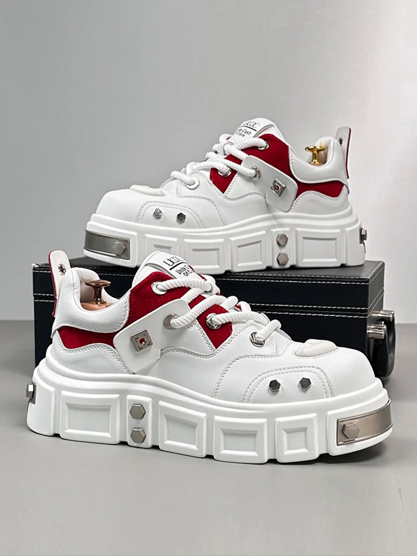 Men's Fashionable Colorblock Lace Up Platform Sneakers, Casual Comfortable Sports Shoes for Daily Wear, Punk Style Shoes for Men