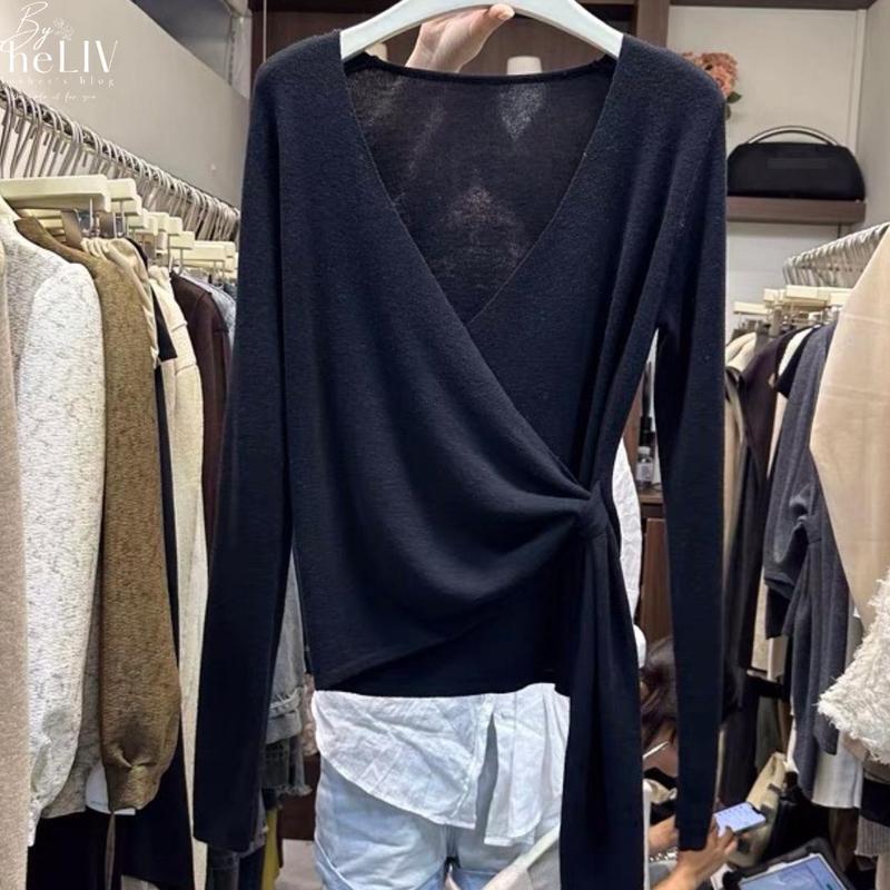 Áo Len Mềm LADINE Chéo Vạt, Vải Mềm Co Giãn Tốt - Hàng QC