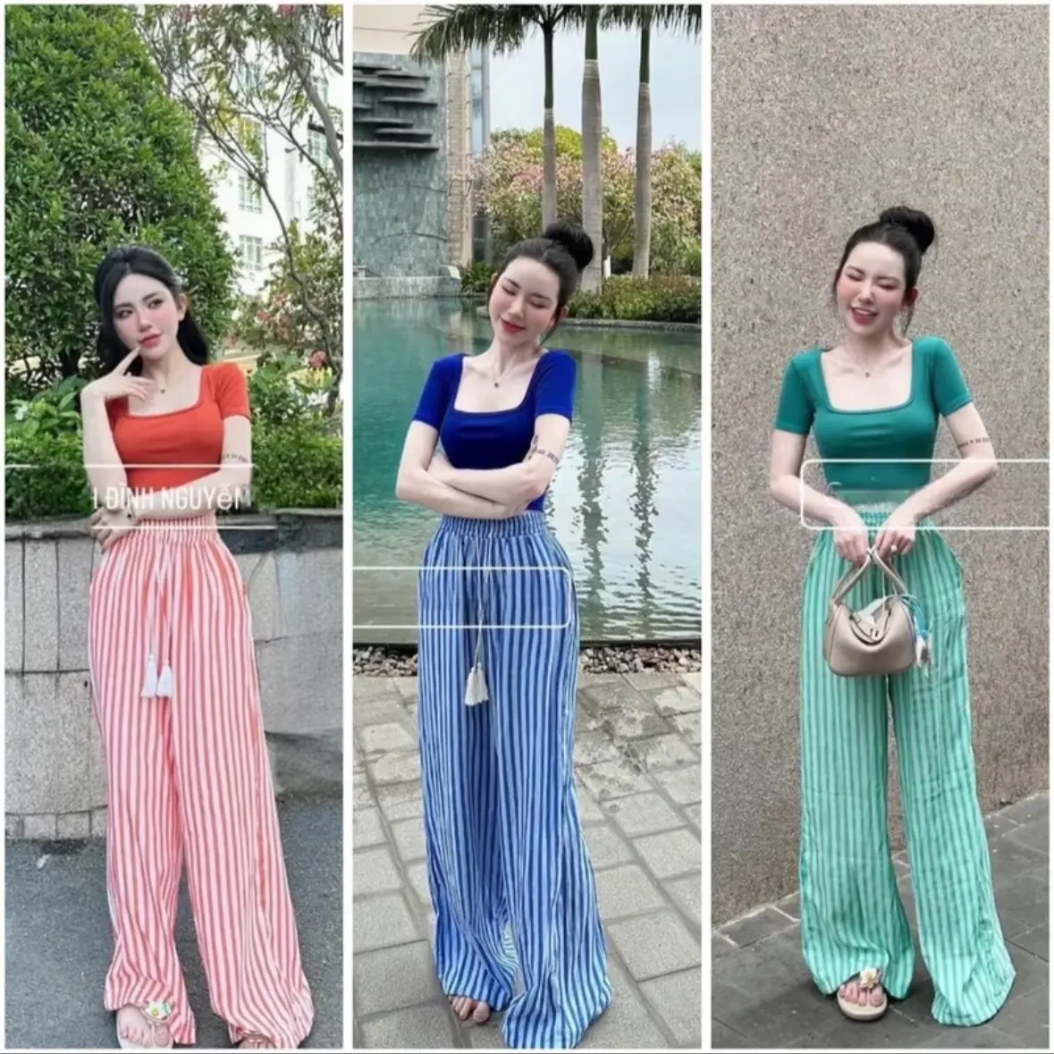SET DÀI SUÔNG BIGSIZE ÁO THUN TĂM CỔ VUÔNG QUẦN SỌC