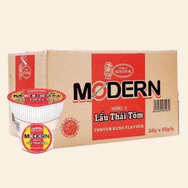 Mì Ly Modern Lẩu Thái Tôm - Sợi Tròn Nhỏ - Thùng 24 Ly - Cay Vị Chua gói mì trộn tứ xuyên mì gói