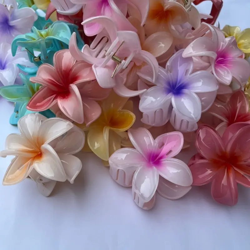 ￼Thời Trang Nhiều Màu Sắc Kẹp Tóc Hoa Sứ Lưng Đầu Tóc Móng Vuốt Kẹp Phong Cách Hawaii Phụ Kiện Tóc Women Voi 5