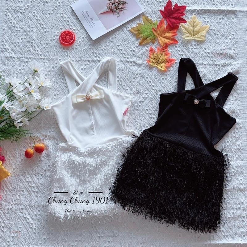 8-14kg sét đầm body lông vũ sang chảnh cho bé gái dưới 4 tuổi