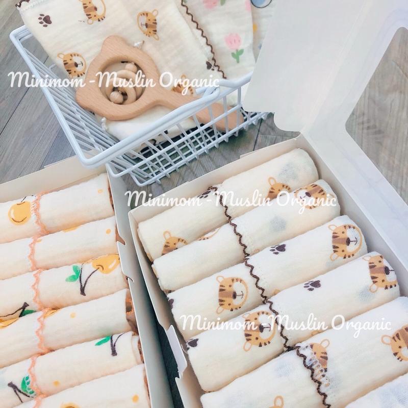 Set 10 khăn sữa 2 lớp hoặc 5 khăn 4 lớp xô Muslin cho bé sơ sinh và trẻ nhỏ Trẻ sơ sinh
