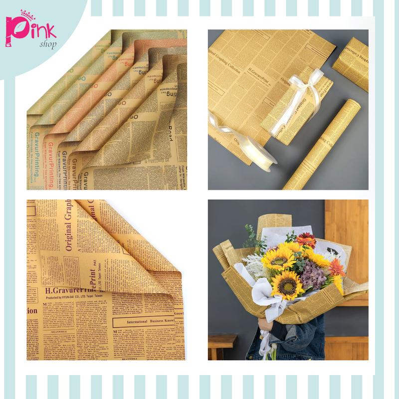 Giấy Báo/Giấy Xi măng 2 mặt in chữ tiếng Anh gói Hoa, bọc Quà, bọc Vở, chất liệu Dày Dặn