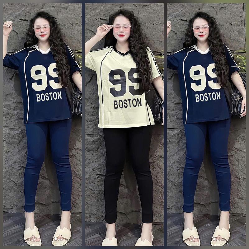 SÉT BỘ NỮ BIGSIZE DÀI ÔM THUN CO GIÃN DỄ MẶC PHỐI CỔ TIM IN 99 CÓ TÚI QUẦN