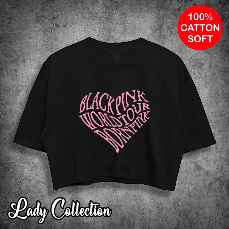 KAOS OVERSIZE CROP TOP BLACKPINK WORLD TOUR LOVE Combed Sablon Soft Wanita Popular M 0