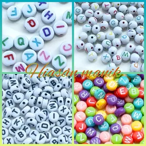 PROMO !!! 100 Pcs Manik Manik Mote Huruf Model Kotak / Bulat / Pipih