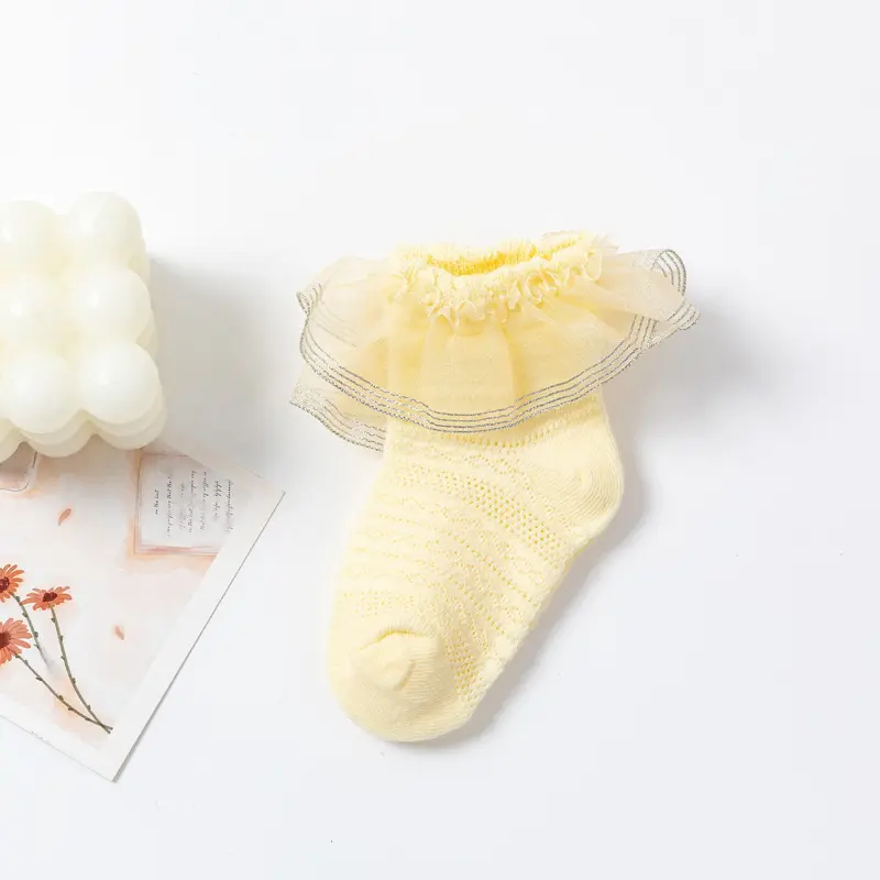 Boboho - Kaos Kaki Renda Anak Bayi Perempuan / Baby Socks Bahan Katun Lembut Cewek Kuning Merah Putih 3