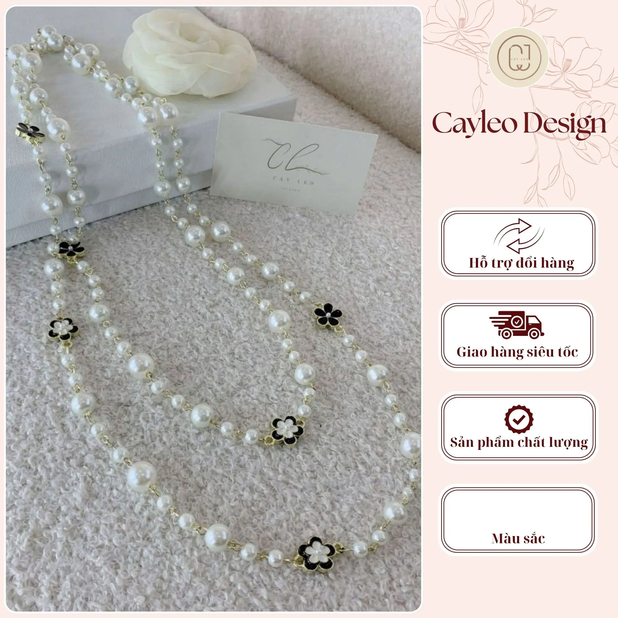 Vòng Ngọc Dáng Dài Mix Hoa Đen, Thương Hiệu CayLeo