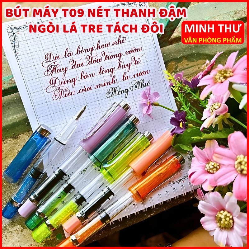 Bút Máy T09 Ngòi Lá Tre Tách Đôi Luyện Nét Thanh Đậm Thân Trong Dùng Mực Bơm Bút Máy Luyện Chữ Đẹp Cho Học Sinh