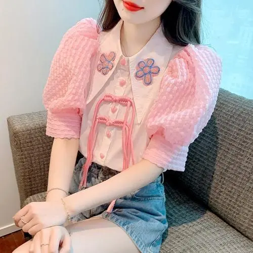 Áo Cánh Voan, Tay Ngắn, Thời Trang Nữ, Thiết Kế Mới, Cảm Giác Độc Đáo, Phong Cách Hàng Đầu, Đẹp Mắt, Áo Sơ Mi Nhỏ Tích Cực Reviews Mùa Hè, Phong Cách Họa Tiết Mùa Hè