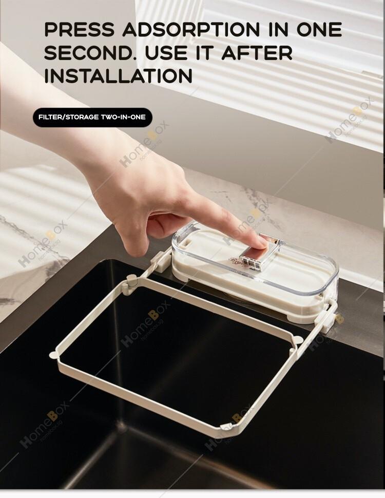 Product Introduction of HOMEBOX  Kitchen Sink Filter Drainage Rack with Disposable Filter Net Basket. Suction Type Anti Clog Sink Strainer 23