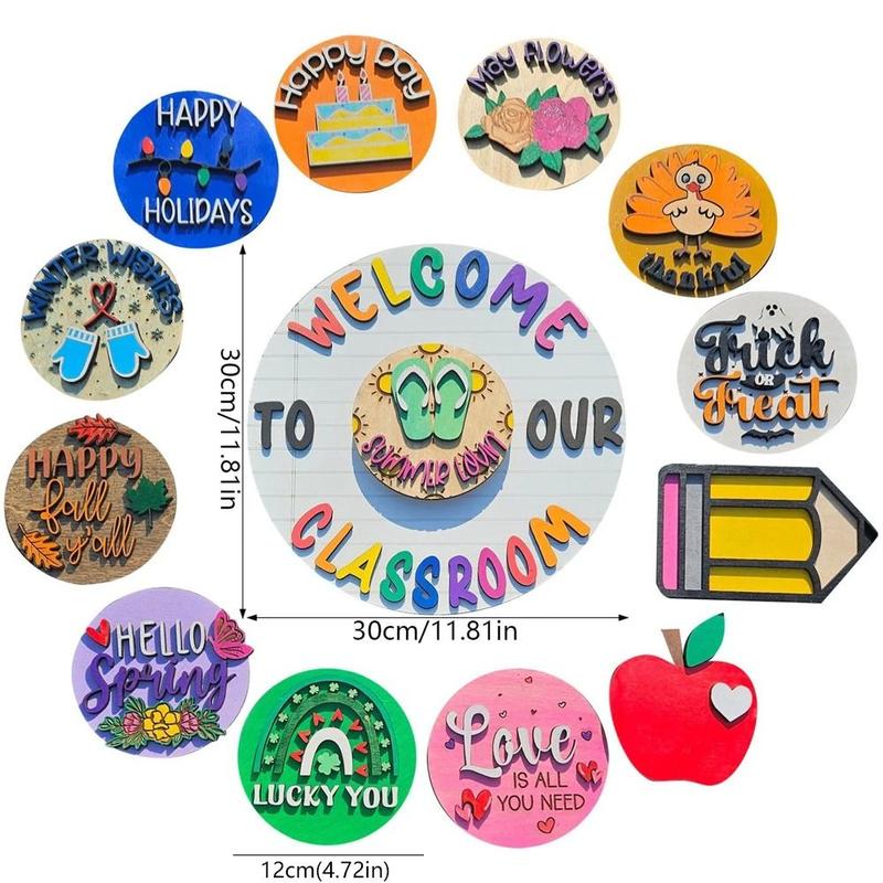 Product Introduction of Back To School Decor Interchangeable Welcome To Our Classroom Sign Cartoon Wooden Welcome Door Signs Elegant Handmade Welcome To Our Home Sign Celebration 17