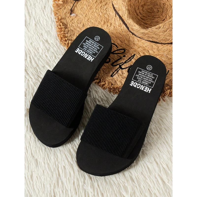 Elastic Band Casual Slippers For Women/men, Eva Plastic Beach Slides, Lightweight & Comfortable, Simple & Stylish Flat Open Toe Slippers Girl Walking Shoes Footwear Flipflop Tsinelas Creeper Black 3