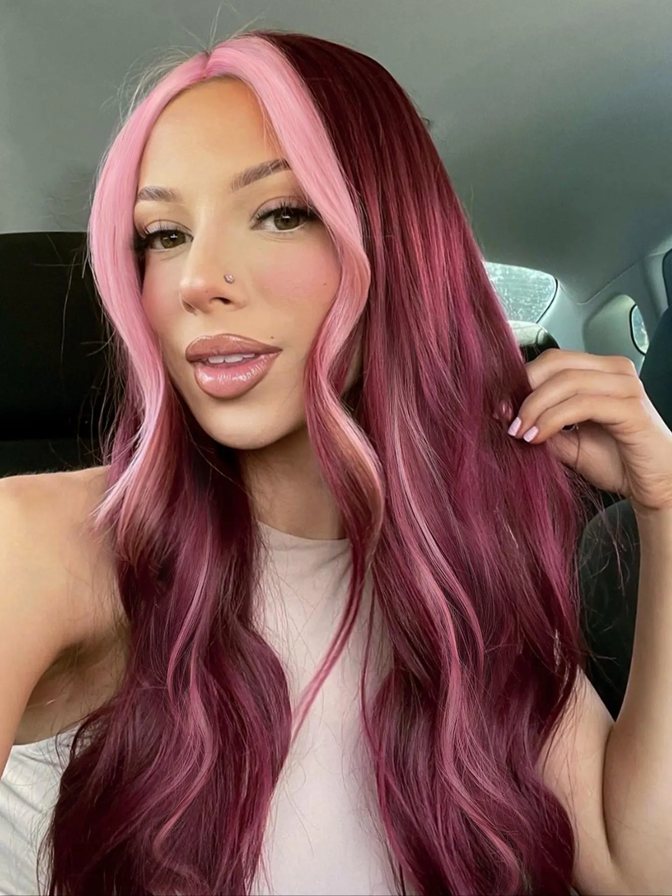 30 Inch Pink Long Body Wavy Wigs for Women, Natural Looking Gorgeous Fluffy Wigs without Bangs, Synthetic Full Machine Wigs for Party, Daily Use