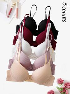 Women's Solid Color Underwire Bra, Soft Comfy Breathable Push Up Bra for Daily Wear, Women's Lingerie for All Seasons, Clothing