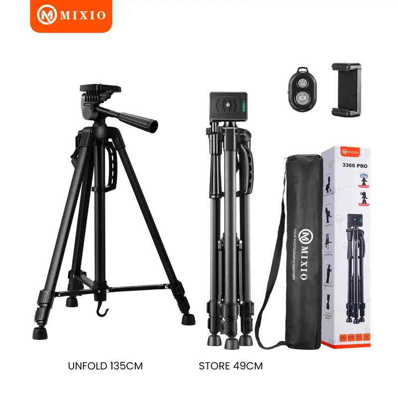 MIXIO 3366PRO 135CM Tripod +Bluetooth Remote Bag for Photography