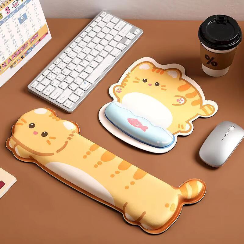 Tấm lót chuột chơi game, dành cho máy tính, thiết kế mèo hoạt hình dễ thương Kawaii, có hỗ trợ cổ tay, thảm bàn phím
