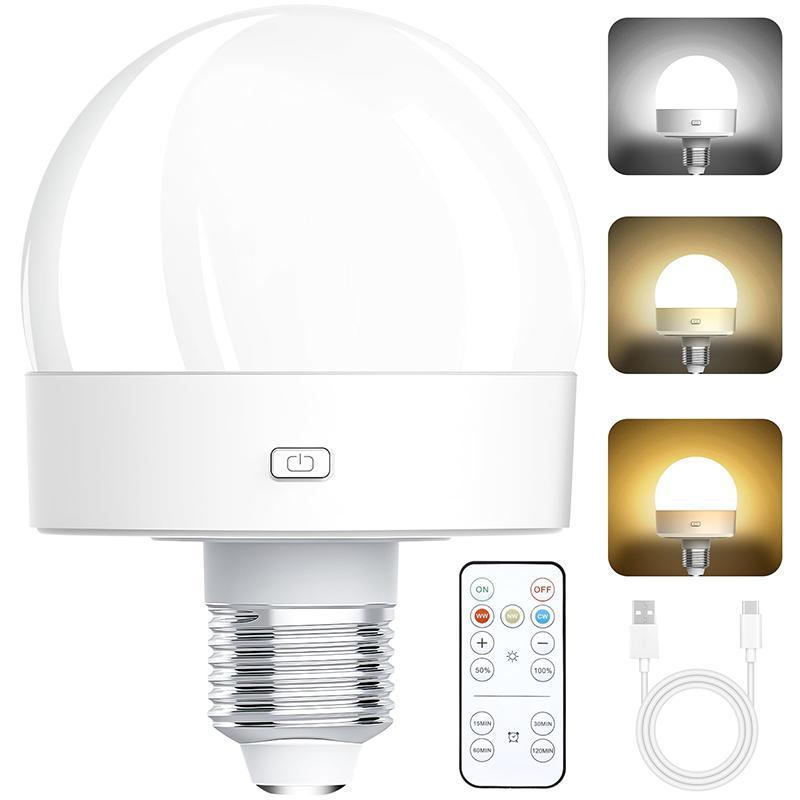 Product Introduction of Rechargeable Light Bulb, 1 Count E26 Screw in Light Bulb with Remote Control, Dimmable & Timer LED Light Bulb for Non-hardwired Wall Sconce 0