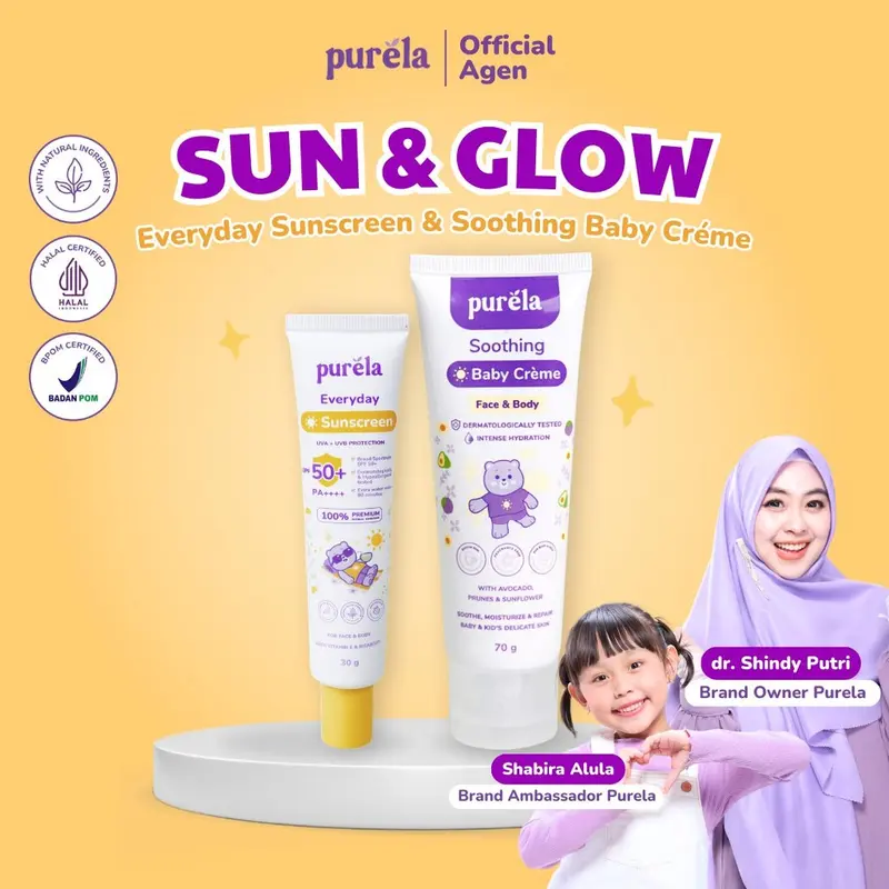 PURELA SUN & GLOW Purela Everyday Sunscreen SPF 50+ PA++++ 30 gr &  Soothing Baby Creme 70g 0