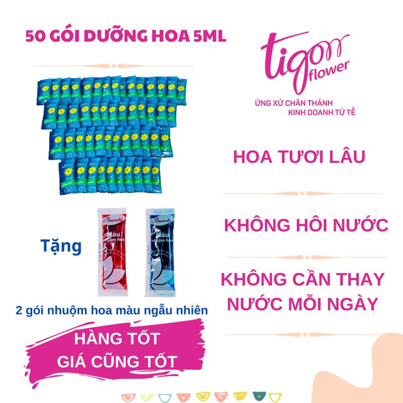 50 gói NƯỚC DƯỠNG HOA BAMBI tặng 2 gói nhuộm hoa màu ngẫu nhiên - Hoa tươi lâu rực rỡ, giữ nước sạch hơn (1 gói 5ml) (Nhuộm Hoa, Đổi Màu Hoa)