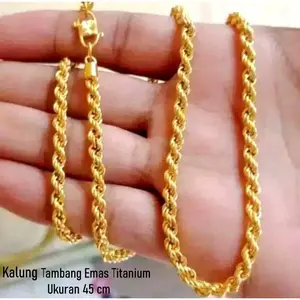 Kalung Emas Tali Tambang GOLD Ukuran 45/60 cm