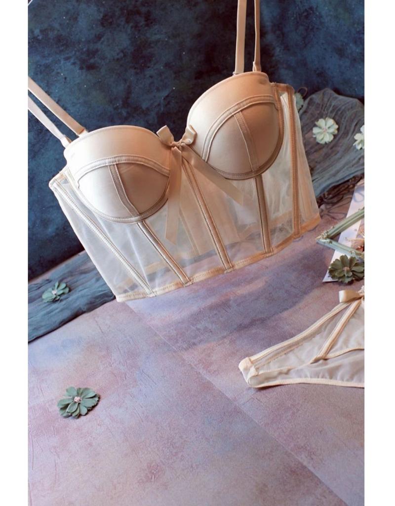 Product Introduction of Vintage Lingerie For Girls Half Cup Thin Breathable Mesh Hold Up Sexy Bra Set 18