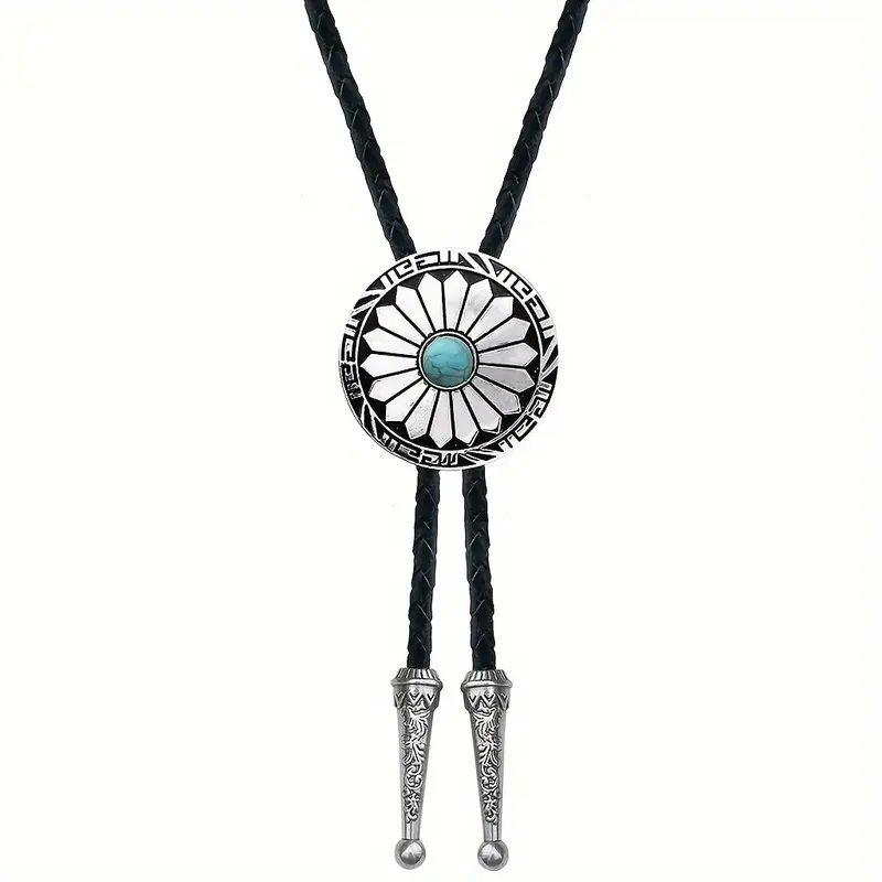 1 Piece Fashion Western Cowboy Bolo Tie, Faux Leather Strap with Zinc Alloy Pendant, Long Chain Jewelry Accessories 0