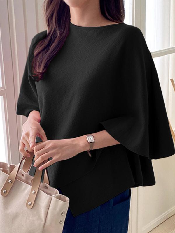 Women's Plain Keyhole Neck 3/4 Sleeve Blouse, Casual Solid Color Top for Summer, Women's Clothing for Daily Wear 3