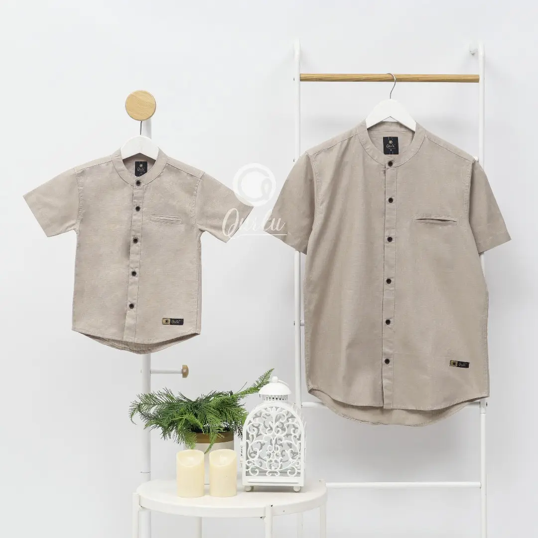 Qurlu - Kemeja Koko Dewasa/Anak warna BEIGE (baju couple ayah dan anak laki-laki) Baju Koko Pria