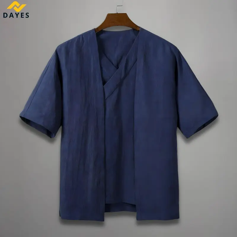 Dayes Kobe Shirt Kemeja Pria | Hakama | Pakaian Jepang Pria Men's Cotton Linen Baju   Kain Khaki Navy Panjang Tangan Casual Hitam 5