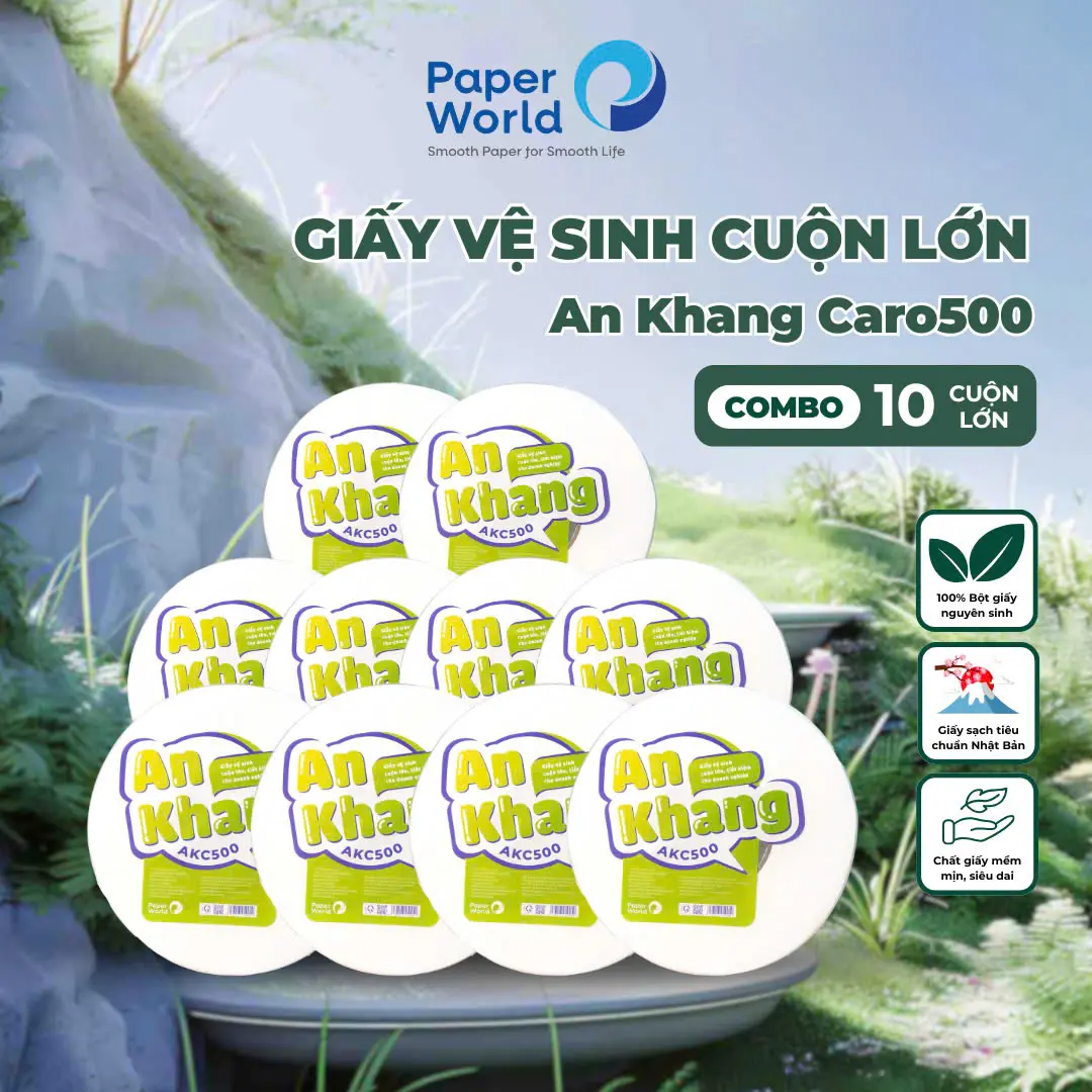 [Combo 10 cuộn] Giấy vệ sinh cuộn lớn 500gr tiết kiệm cho gia đình và toà nhà | AN KHANG AKC500 Thân thiện với môi trường Toilet