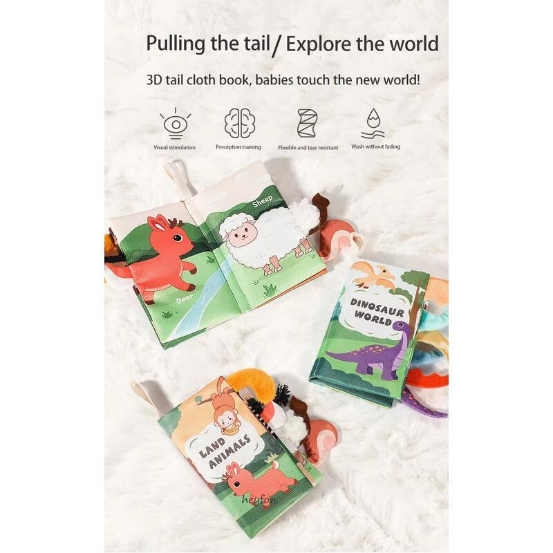 Product Introduction of Dinosaur Tail Book Soft Cloth Touch Feel Baby Books 0-6 Months Teething Carseat Early Learning Education Toys Gift 1